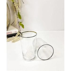 Vintage Etched Pinapple Glasses set of 2 Rim silver